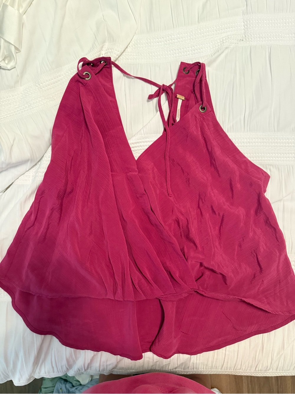 Free People Fuchsia Tie-Back Draped V-Neck Camisole